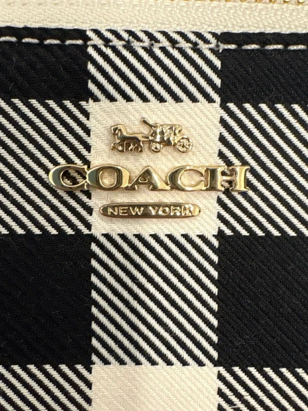 Coach Black and White Gingham Check Wristlet with Cherry Charm